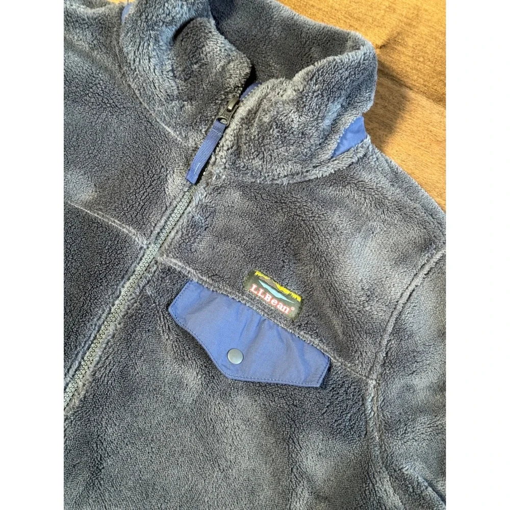 L.L. Bean Hi-Pile Fleece Zip Up Jacket Women's L Pet Gray Blue Outdoor 505922‎